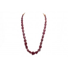 String Strand Necklace Red Ruby beads treated stones P 509